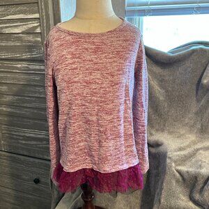 Arizona Space Dyed Sweater in Burgundy with a Tulle Hemline, Girls size 6x
